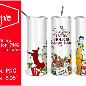Elk uur is Happy Hour | Christmas Tumbler PNG | Kerst Tumbler Wrap | Kerst Sublimate Design
