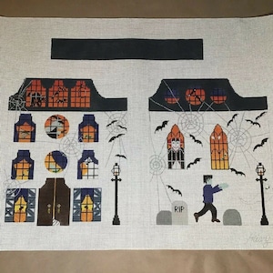 3D HALLOWEEN Haunted House Needlepoint Canvas By Hilary Jean Designs HDF81