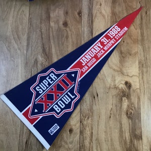 Vintage 1988 Super Bowl XXII NFL Football Pennant San Diego