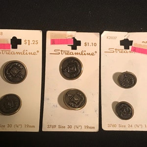 Vintage Streamline GOLD Crest Metal Buttons #3769 #3760 Lot of 6 Buttons