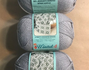 Vintage WINTUK 4 von Caron - GREY (0072) Lot 3 Stränge 100% Acryl