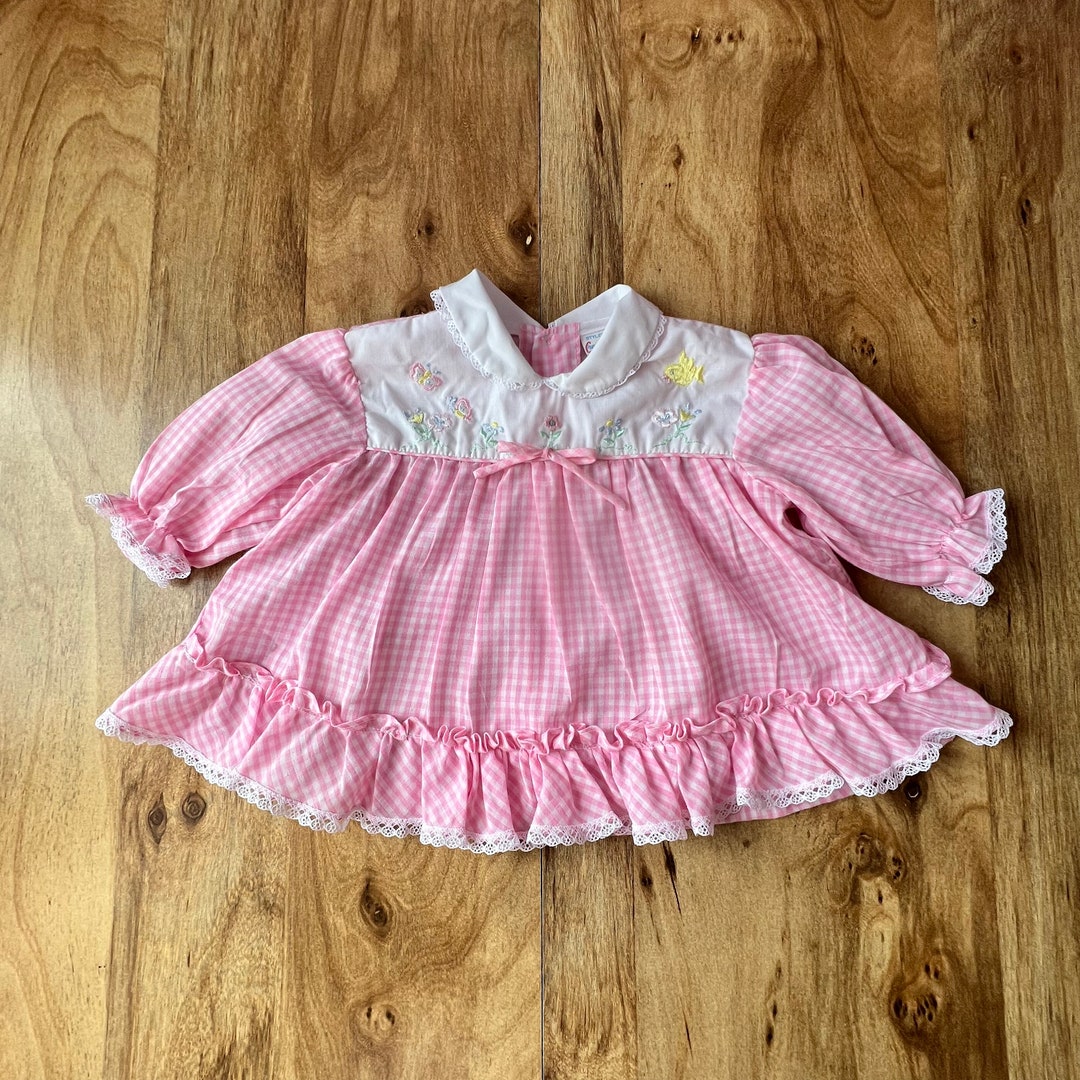 Vintage 1980s CRADLE TOGS Pink Gingham Springtime Easter Dress Ruffle ...