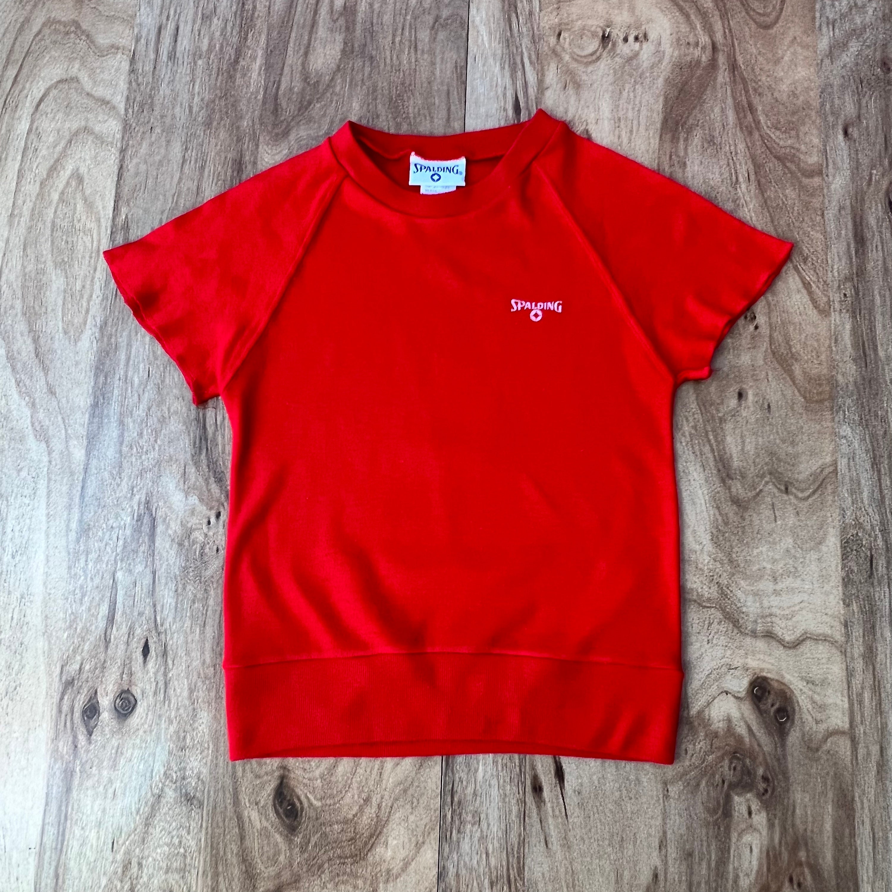 Red Cutoff Style Gym Short Sleeve Shirt Vintage 1980s SPAULDING Size 8