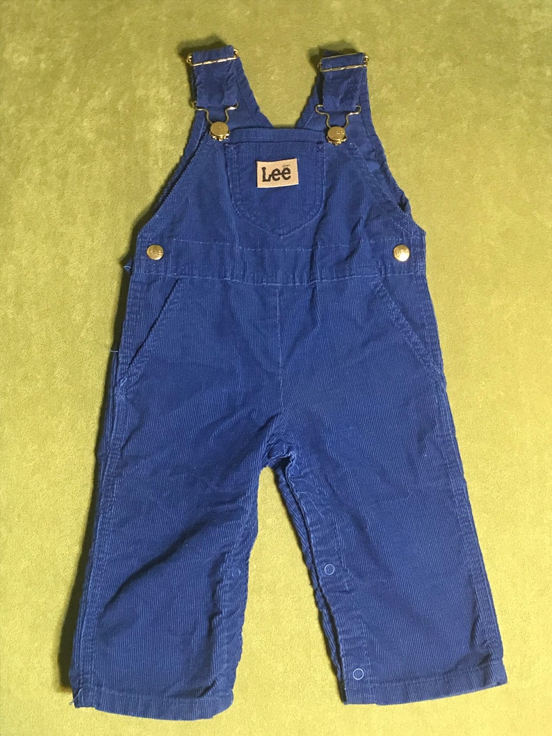 Vintage 80\u2019s LEE Kids Signature Corduroy Bright BLUE 18mo Overalls