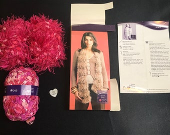 Vintage NEW Emotive Yarn SCARF Set HOT Pink #012 Maglia veloce facile da seguire