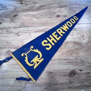 Vintage SHERWOOD Music School Chicago, Illinois - Blue & Gold Souvenir Felt Pennant