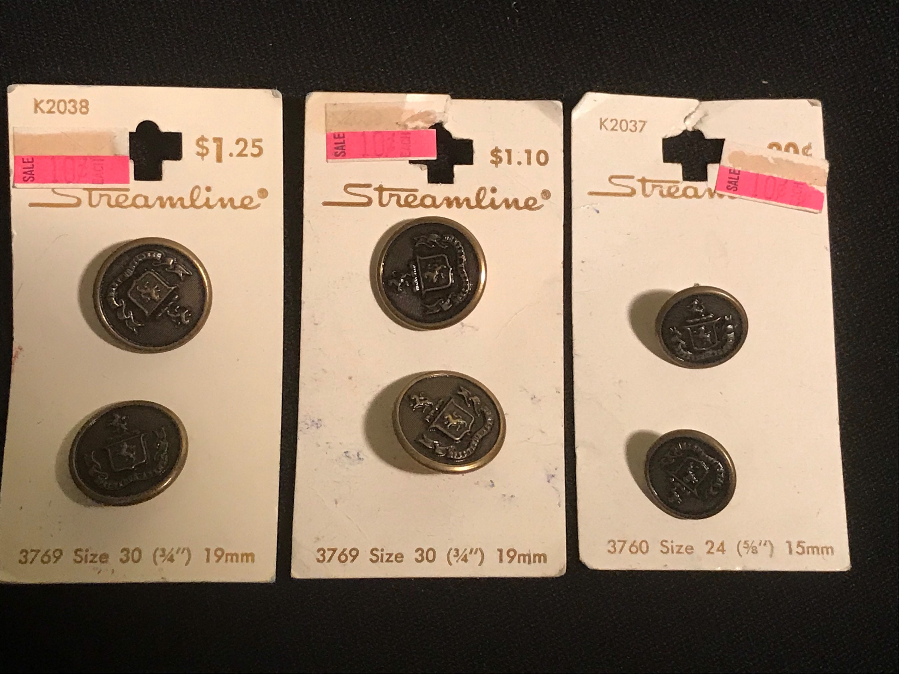Stream Line Gold Buttons Vintage Streamline GOLD Crest Metal Buttons #3769 #3760 Lot of 6 ...