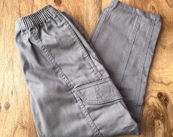 Vintage 1980s GRAY - Durable Canvas CARGO Pants - Elastic Waist - Velcro Kids Size 7