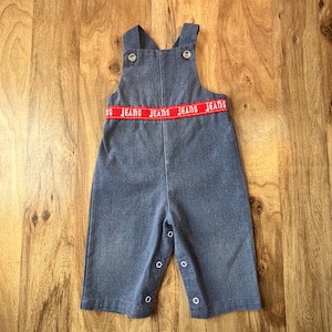 Vintage 1980s HEALTH-TEX Denim JEANS Button Up Overalls Size 12mo