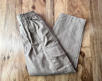 Vintage 1980s Apparatus - TAN - Durable Canvas CARGO Pants - Elastic Waist - Velcro Kids Size 6