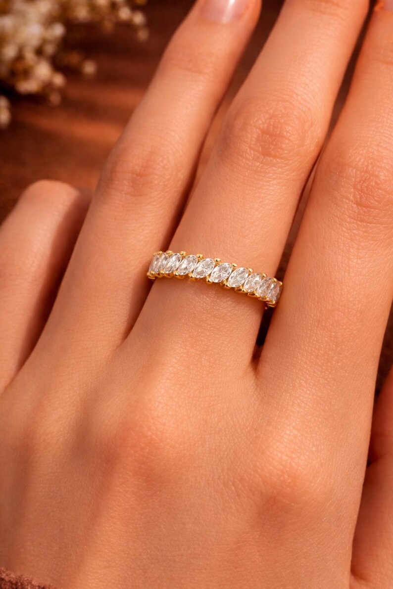 Marquise Cut Moissanite Eternity Band, 14K Gold Wedding Band, Full ...