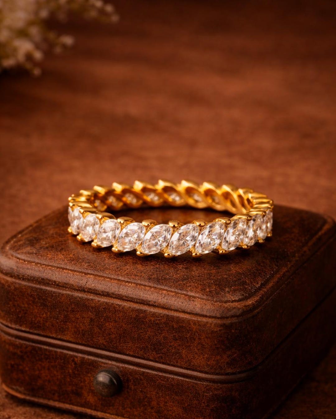 Marquise Cut Moissanite Eternity Band, 14K Gold Wedding Band, Full ...