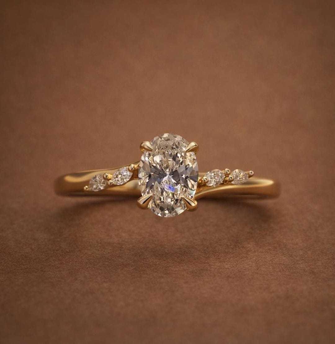 Oval Cut Moissanite Engagement Ring 14K Gold Plated ,dainty Promise ...