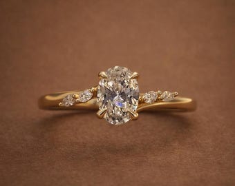 Ovaal geslepen Moissaniet verlovingsring 14K verguld, sierlijke belofte ring, luxe diamanten ring minimalistische bruidsring, jubileumcadeau