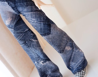 Pantaloni patchwork SLIM MSD BJD Minifee 1/4 denim blu grunge