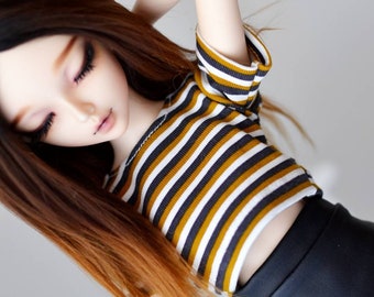 SLIM MSD BJD Minifee 1/4 Coffee striped crop top
