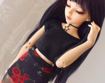 SLIM MSD BJD Minifee 1/4 Crop top noir avec manches résille