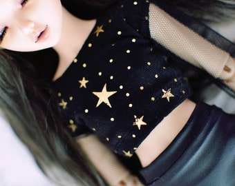 SLIM MSD BJD Minifee 1/4 Black witch top with golden stars and fishnet sleeves