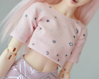 SLIM MSD BJD Minifee 1/4 Haut lune et étoiles rose pastel