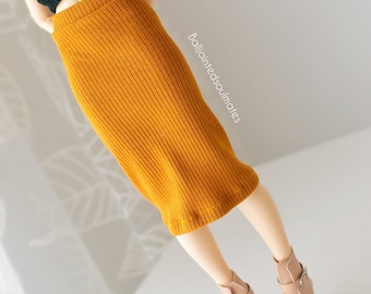 SLIM MSD BJD Minifee 1/4 Mustard yellow rib knit midi skirt