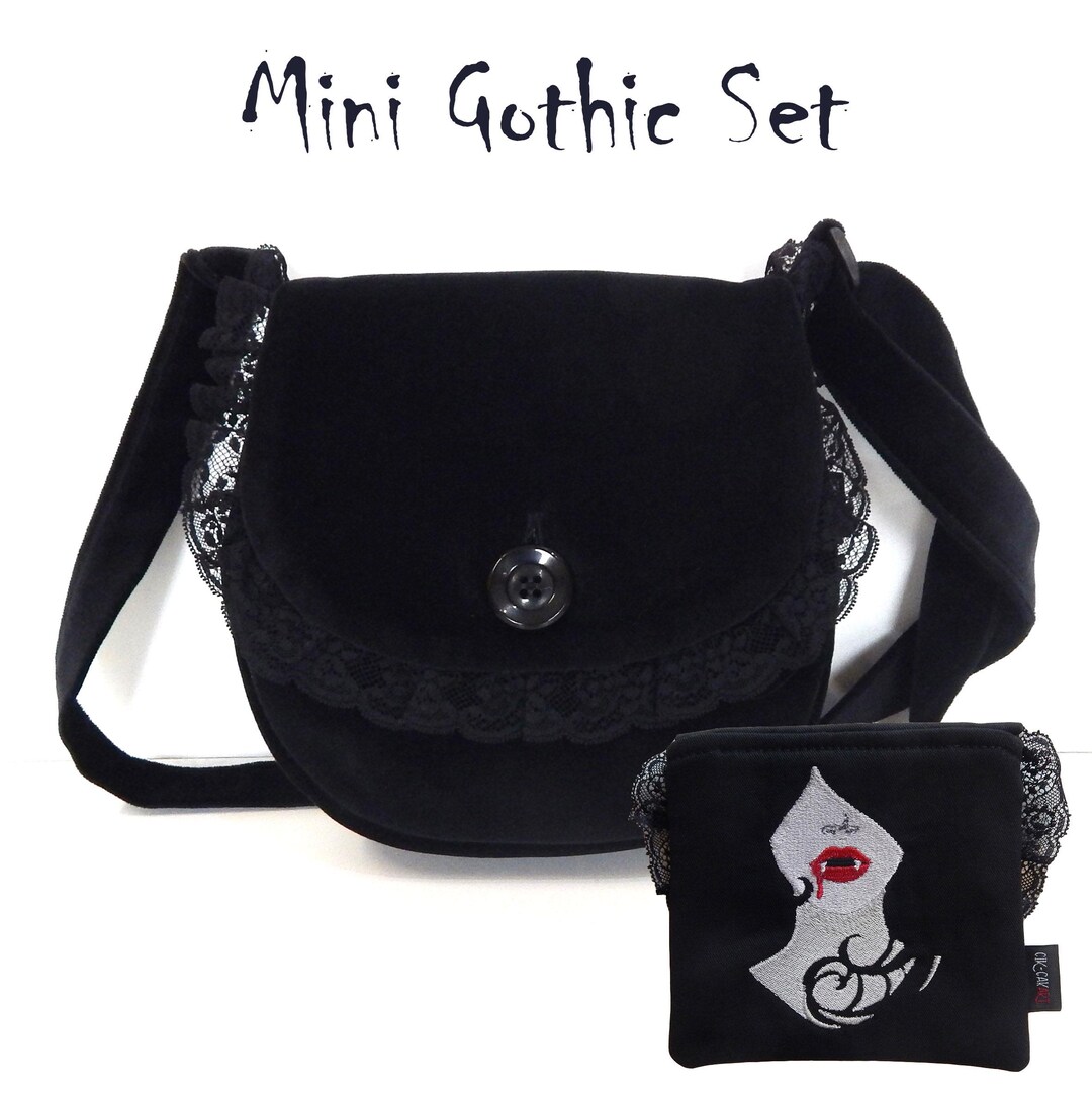 Flyff Rgothic Set Mini Gothic Set - Small Black Velvet Bag and Vampire Wallet - Etsy