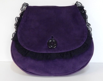 Purple Velvet Gothic Crossbody Bag: Handmade Lace Tear-Shaped Purse