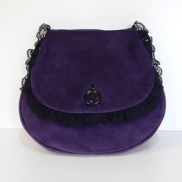 Gothic Bag, Purple, Velvet, Christmas Gift, Plush Bag, Gothic Velvet Bag, Halloween, Unique Gift, Velvet Bag, Vintage Look Bag, Purses, Bags
