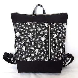 Spider Canvas Gothic Backpack, Spider Lover, Black White Canvas Backpack, Everyday Gothic Backpack