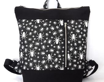 Spider Canvas Gothic Backpack: Black & White Everyday Bag