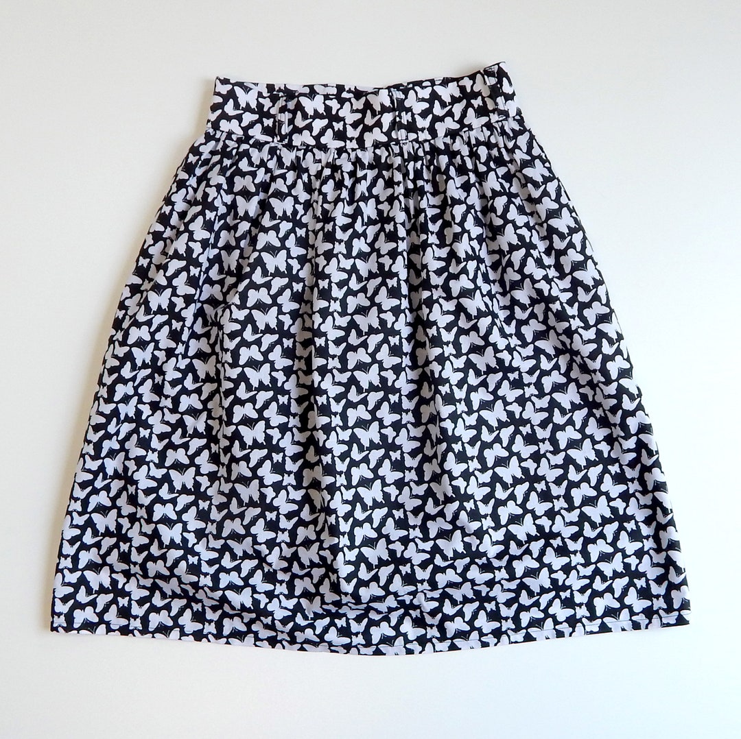 Butterfly Cotton Skirt Black White High Waisted Skirt - Etsy