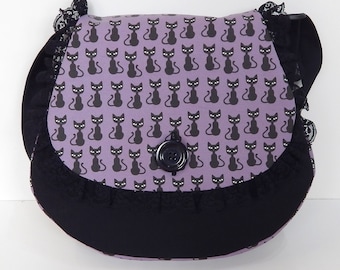 Sac messager gothique chat noir, cadeau alternatif pour amoureux des chats, cadeau chat unique, cadeau pour amoureux des chats, sac gothique imprimé chat, style Halloween effrayant