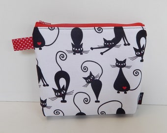 Handgefertigte Katzenkosmetiktasche, Reißverschluss-Kulturbeutel, schicke Katzen-Make-up-Tasche, Reisekosmetiktasche, Katzenliebhaber-Reißverschlusstasche, Frühlingsgeschenkideen, Katzen