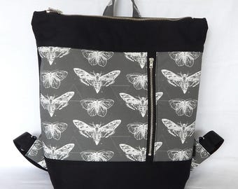 Gothic Hawkmoth Backpack – Black Canvas Moth Bag, Dark Aesthetic Rucksack