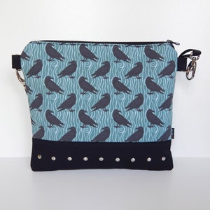 Dusky Mint Raven Crossbody – Witchy Shoulder Bag with Gothic Bird Print & Lace