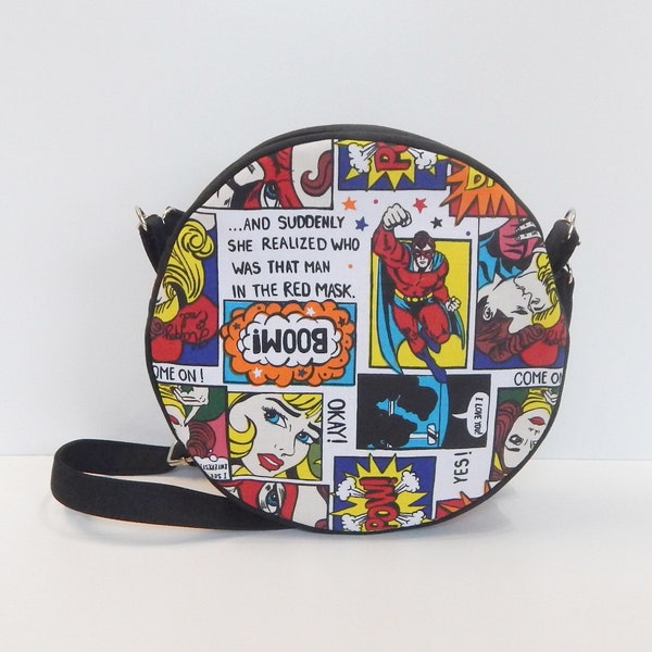 Borsa a tracolla a fumetti fatta a mano, borsa a tracolla pop art retrò per donna, borsa a tracolla a tracolla vintage, borsa a tracolla pop art fatta a mano, vintage