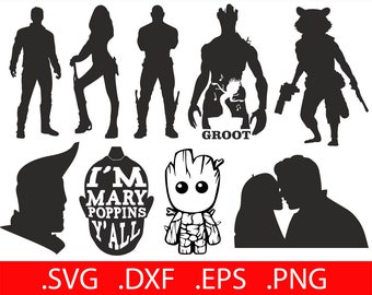 Guardians of the Galaxy SVG Clip Art Silhouettes Printables - Groot Silhouette - Groot SVG - Groot Cricut - Rocket SVG - Rocket Clip Art