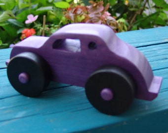 Purple Metal-Flake Wooden Toy Sedan - Oversized Wheels