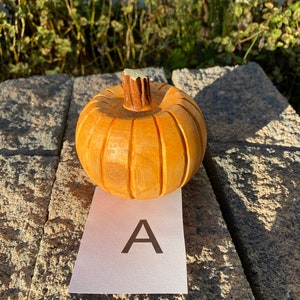 Hand Carved Maple Pumpkin &quot;A&quot; - Thanksgiving Table Decor