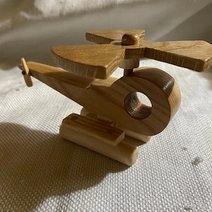 Wooden Mini Helicopter Toy: Spinning Rotors, Pontoon Style