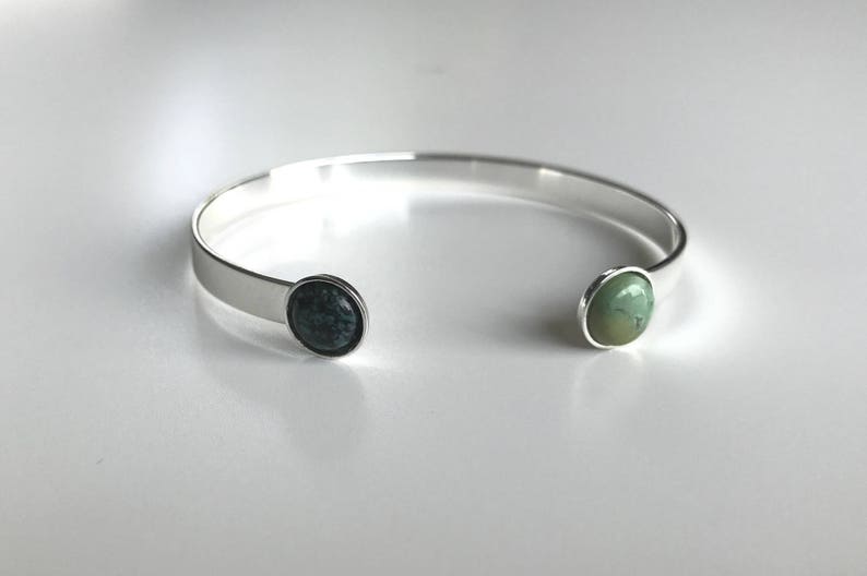 turquoise stone cabochons Silver Bangle