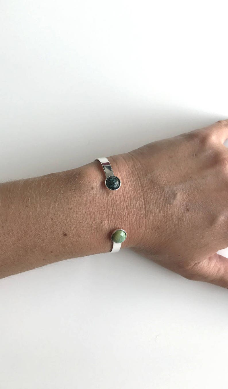turquoise stone cabochons Silver Bangle