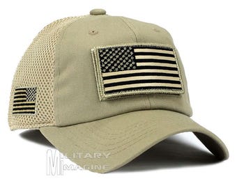 Military Imagine American Flag Hunter Hat – Orange Blaze Camo, Micro Mesh Tactical Cap
