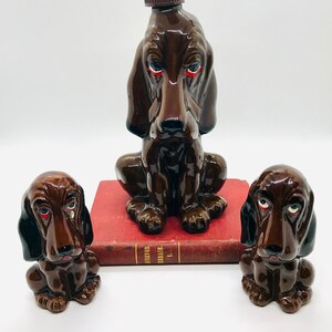 Vintage Enesco Hound Dog Decanter and Salt and Pepper shaker set, Vintage Hound Dogs, Vintage Barware, Vintage Dog Salt and Pepper Shakers