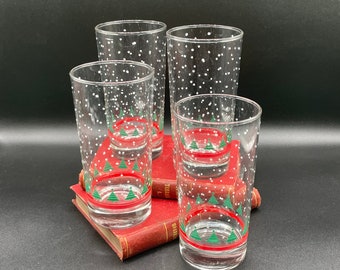 Bel ensemble vintage de gobelets de Noël, lot de 4 verres de Noël, verres vintage, gobelets vintage, verres de Noël vintage, cadeau