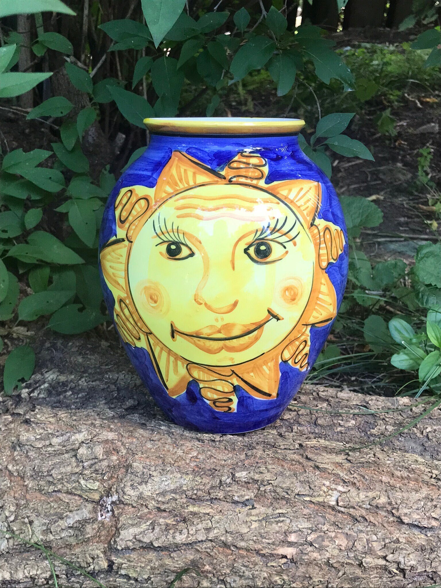 Vintage Dipinto A Mano Ceramic Sun Vase, vaso dipinto a mano, vaso vintage, vaso sole, vasi, vaso vintage, vasi unici, vaso decorativo