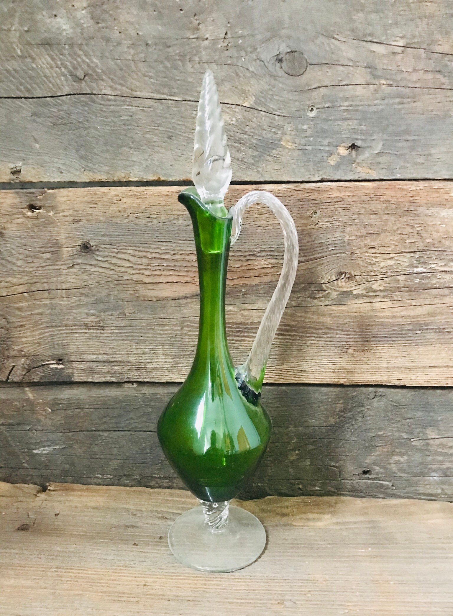 Vintage Green Glass Wine Decanter Decanter Clear Glass Etsy