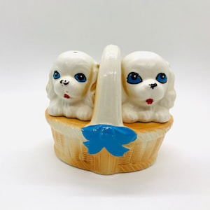 Vintage 1960’s Puppies in a Basket Salt and Pepper Shakers, Vintage Salt and Pepper Shakers, Vintage Shakers, Vintage collectibles, Puppies