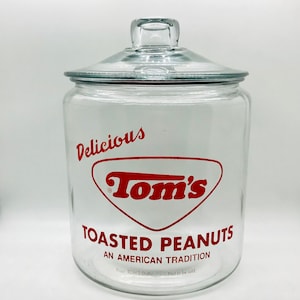 Vintage Delicious Tom's Toasted Peanuts Glass Jar, Vintage Glass