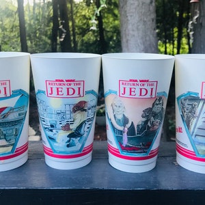 Vintage Star Wars, Return of the Jedi, 7 Eleven, Coca Cola Collectors Cups, Set of 4, 1980s Star Wars Collectibles, Plastic Star Wars Cups