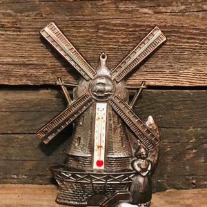 Wonderful Vintage Copper Dutch girl Windmill thermometer.